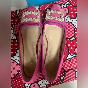 Pink flats with a crystal belt on top! Worn once!
